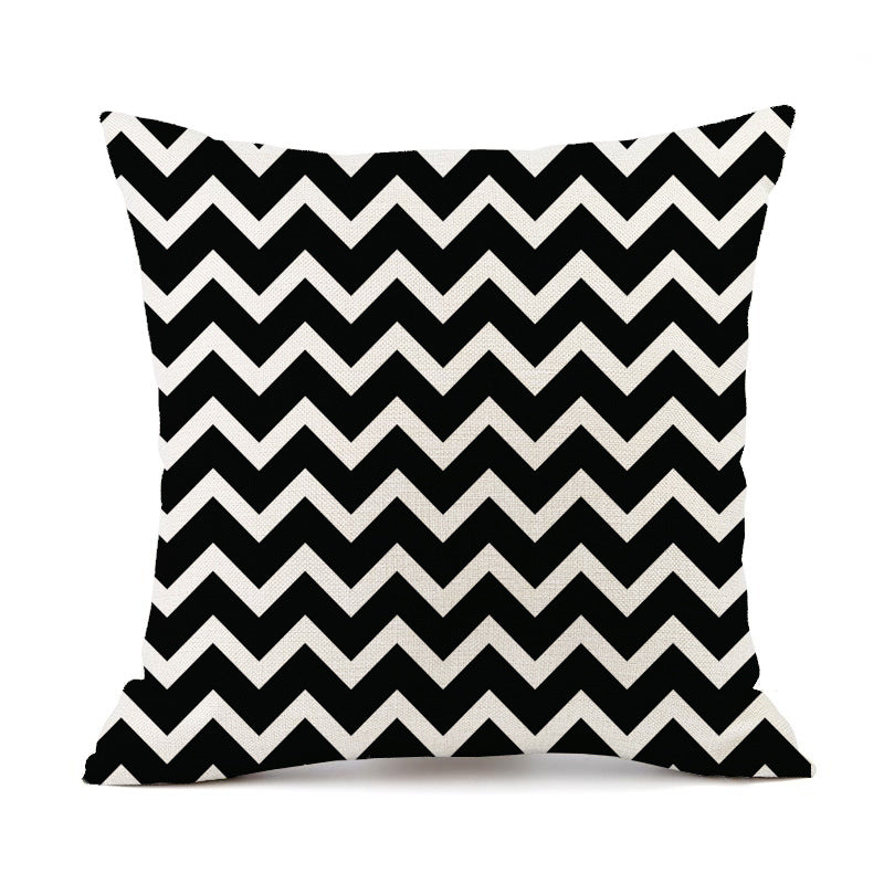 Nordic Simple Black And White Shading Geometric Stripes Plaid Printed Linen Pillow Cushion Sofa