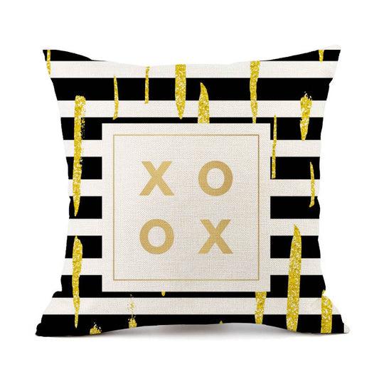 Nordic Simple Black And White Shading Geometric Stripes Plaid Printed Linen Pillow Cushion Sofa