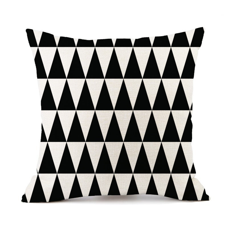 Nordic Simple Black And White Shading Geometric Stripes Plaid Printed Linen Pillow Cushion Sofa