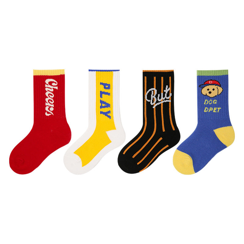 Children's Socks, Trendy Socks, Spring Letters, Street Sports Style