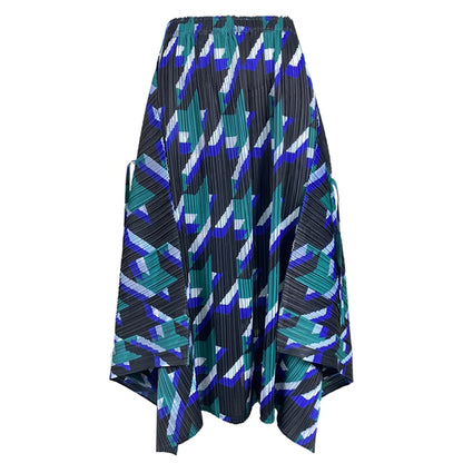 Miyake Pleated Skirts 2022 Spring Autumn Houndstooth A-line Skirt High Waist Fashion Pleated Loose Women Clothing
