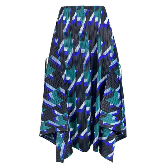 Miyake Pleated Skirts 2022 Spring Autumn Houndstooth A-line Skirt High Waist Fashion Pleated Loose Women Clothing