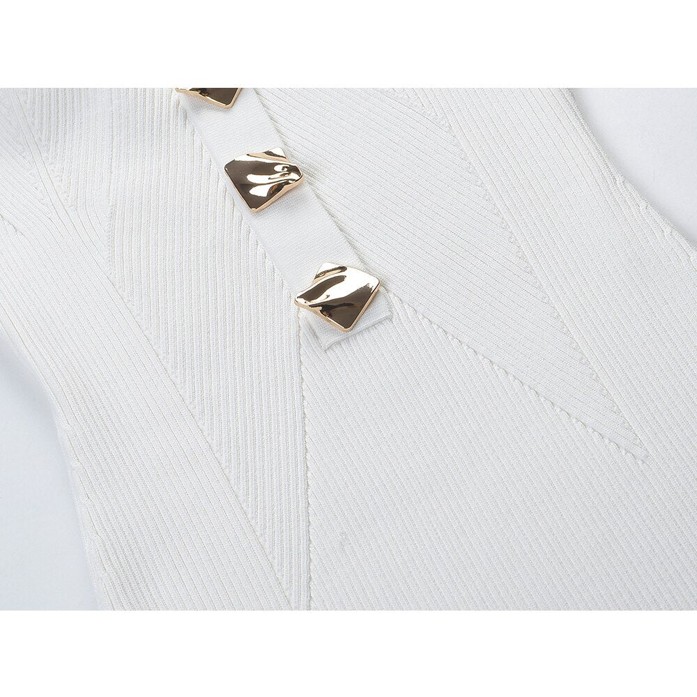New Spring Unique Heart Collar Long Sleeve Customize Buttons Black White 2 Colors Sexy Street Long Knitted Women European Dress