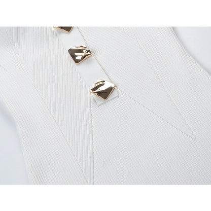 New Spring Unique Heart Collar Long Sleeve Customize Buttons Black White 2 Colors Sexy Street Long Knitted Women European Dress