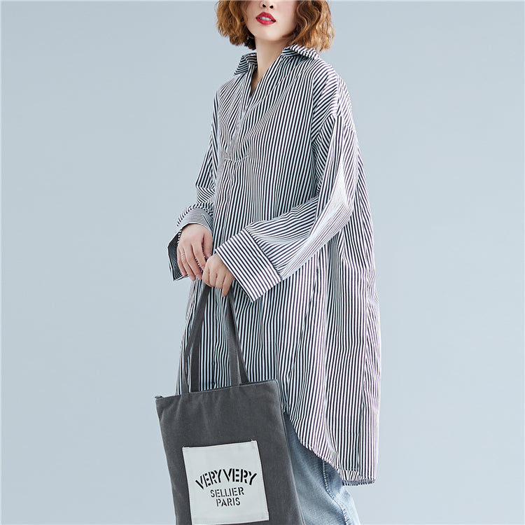 Plus Size Women's 200 Kg Autumn Coat Was Thin Striped Shirt Covering Meat