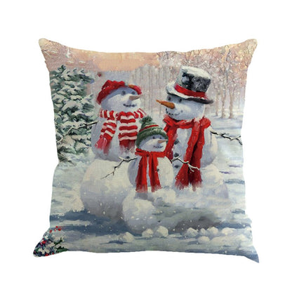 Christmas Snowman Series Asia Cotton And Linen Cushion Case Car Back Cushion Covers