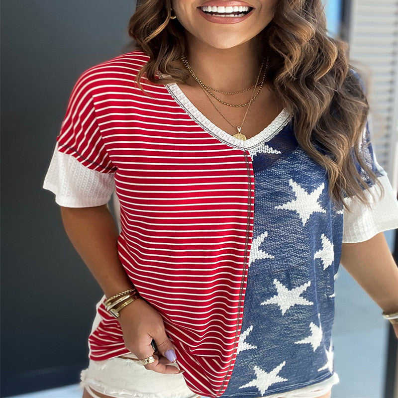 New Patchwork Striped XINGX Printed Short Sleeve Women