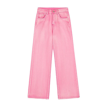 Women's Autumn Dopamine Color Retro Jeans Loose Casual Straight Leg Slimming Colored Pants