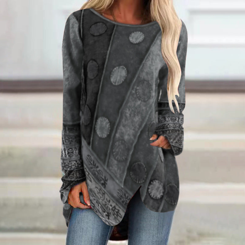 Retro Shirt Irregular Loose Long-sleeved Women's T-shirt