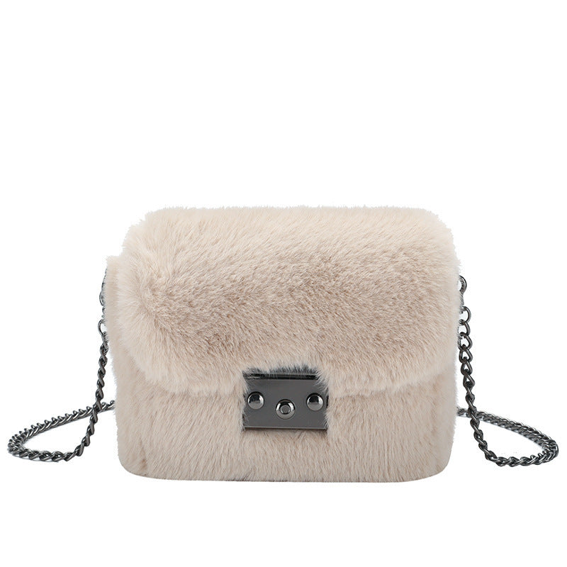 Faux Mink Small Square Bag Hand Carry One-Shoulder Messenger Bag