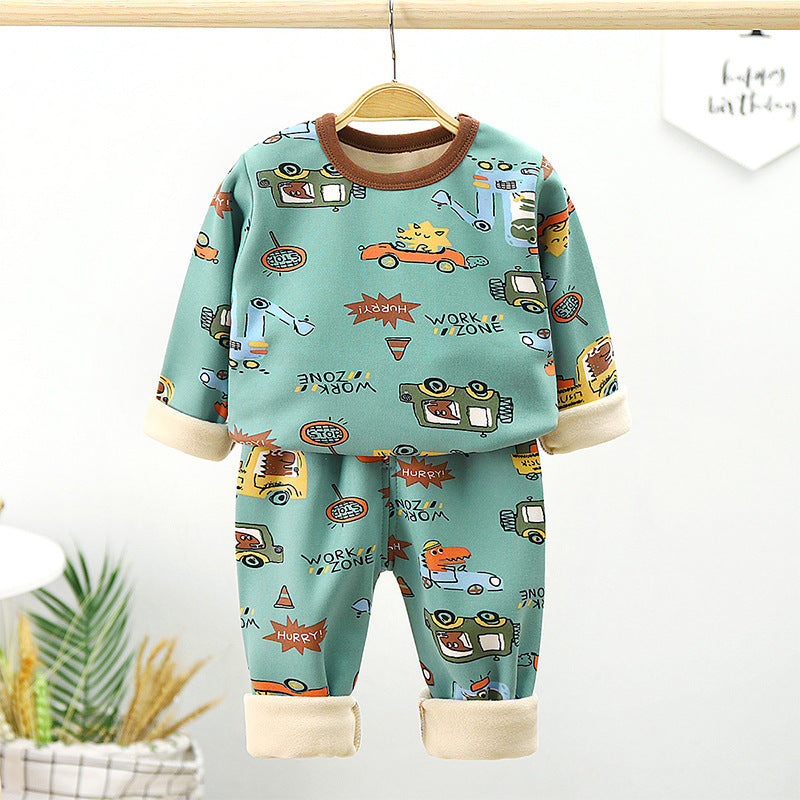 Baby Thickened Warm Autumn Clothes Long Trousers Children's Home Set