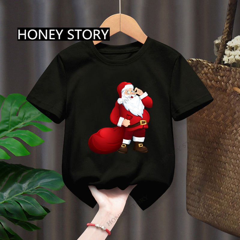 Fashionable Christmas New Santa Claus Elk Children's T-shirt