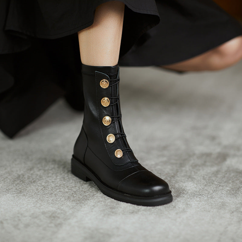 Leather Badge Martin Boots Summer Thin Breathable Stretch Thin