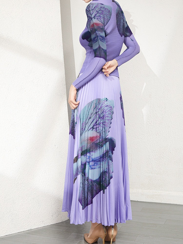 New Printed Top Half Skirt High end Fashion Two Piece Set High end Three House Pleated Set for Women
