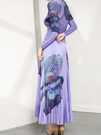 New Printed Top Half Skirt High end Fashion Two Piece Set High end Three House Pleated Set for Women