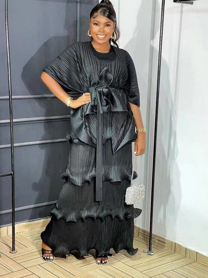 Miyake Pleats Solid Color Suit Spring 2023 New Women's Long Vest Cake Skirt+irregular Shawl Top Temperament Two-piece Set