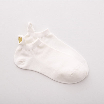 Heel Ear Love Embroidery Women's Boat Socks