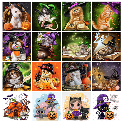 Halloween Cat Square Rhombus Cartoon Embroidery Diamond Painting