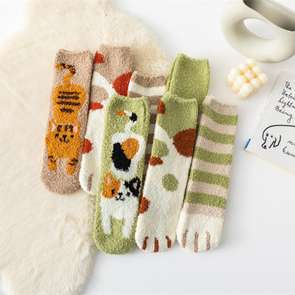 Coral Fleece Cat's Paw Home Ladies Winter Tube Socks