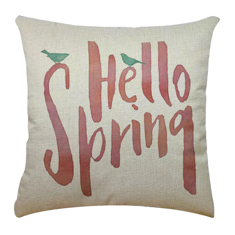 Bicycle Illustration Linen Pillow Cover Vase English Letters Home Cushion 4545
