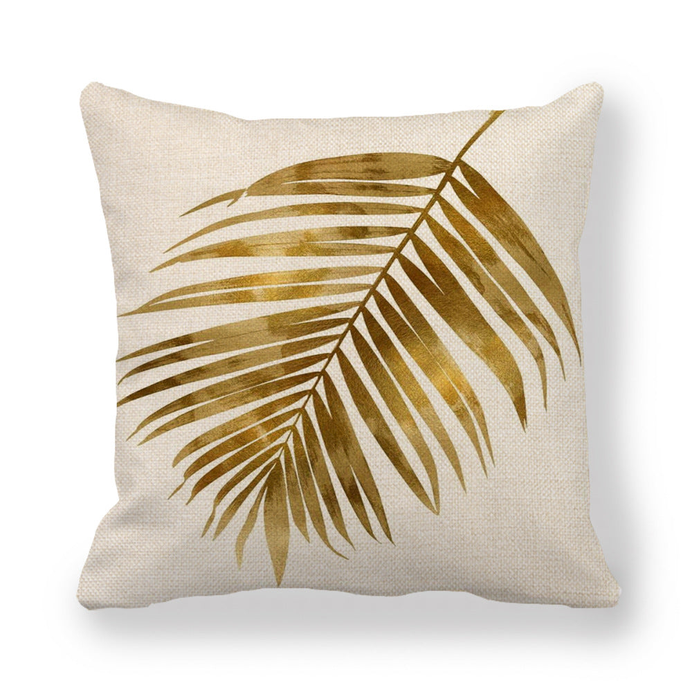 Golden Palm Leaf Watercolor Oil Painting Linen Encryption Fine Linen Pillowcase