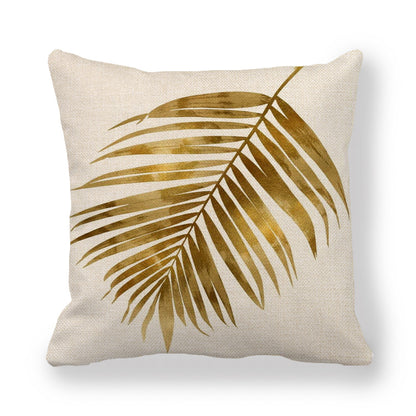 Golden Palm Leaf Watercolor Oil Painting Linen Encryption Fine Linen Pillowcase