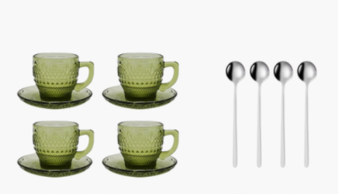 Glass Coffee Cup And Saucer Thick Heat-resistant Classical Flower Tea Cup Retro Color Ice Cream Cup