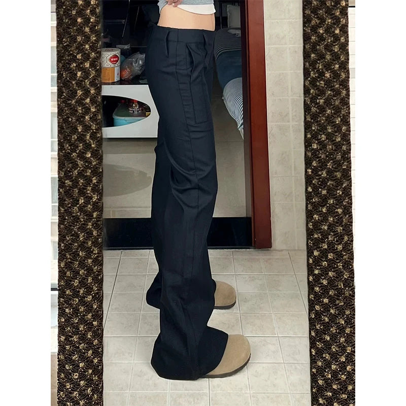New Black Low Waist Slightly Flared Suit Pants Women's Slim Fit Drape