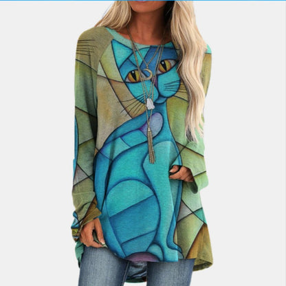 Retro butterfly print gradient long-sleeved T-shirt