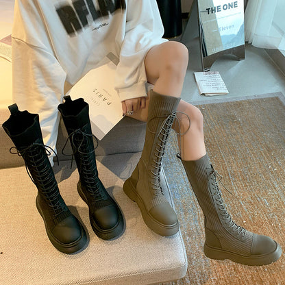 But Knee Boots Women's British Style Trifle