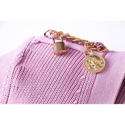 Gorgeous Designing Sexy V-neck Luxury Gold Metal Chain Sweater Knitting Women Violet Color Slit Fit Street Dress