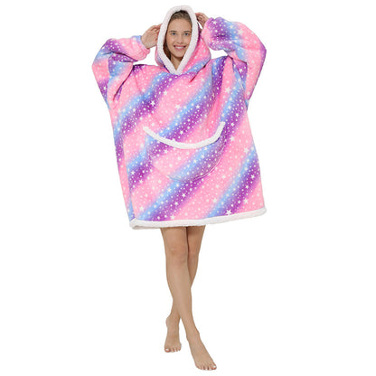 Lazy Blanket Composite Lamb Fleece Pullover Flannel Sweater Blanket Hooded Lazy Clothes Outdoor Warm Pajamas