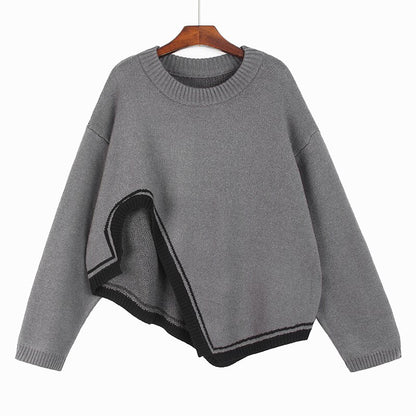 Irregular Hem Big Size Knitting Sweater Round Neck Long Sleeve Women Pullovers New Fashion Trend Autumn Winter