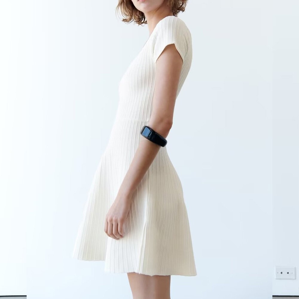 PB&ZA summer new women's temperament solid colour fashion round neck chic waist slip ice knit mini dress
