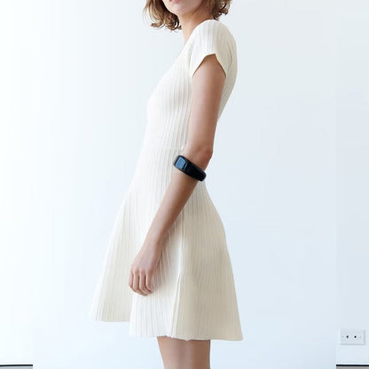 PB&ZA summer new women's temperament solid colour fashion round neck chic waist slip ice knit mini dress