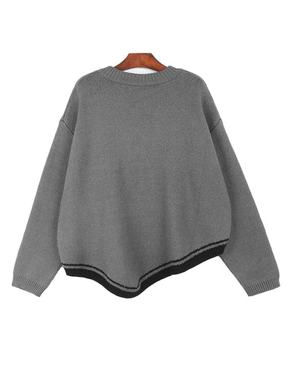 Irregular Hem Big Size Knitting Sweater Round Neck Long Sleeve Women Pullovers New Fashion Trend Autumn Winter