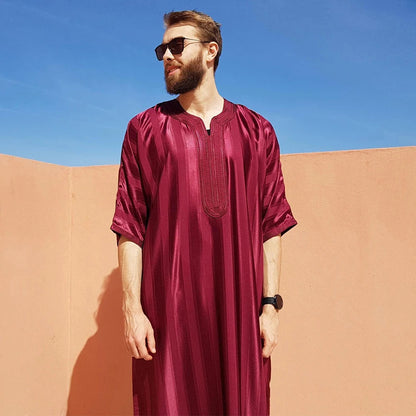 ElzEy Men's Long Sleeve Muslim Abaya Lslamic Dress Middle Eastern Saudi Clothing Moroccan Man Thobe Jubba Kandora Djellaba