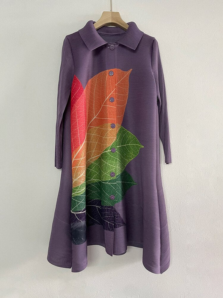Lapel Loose Pleated Dress Single Breasted Spring Autumn 2023 New Women Long Sleeve Color Block Party Clothes Lady