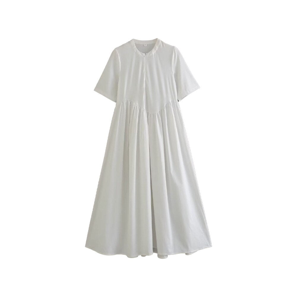PB&ZA summer new women's fashion round neck simple style cotton knit poplin patchwork zip loose dress