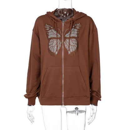 Fashion Butterfly Ironing Long Sleeve Hooded Sweater