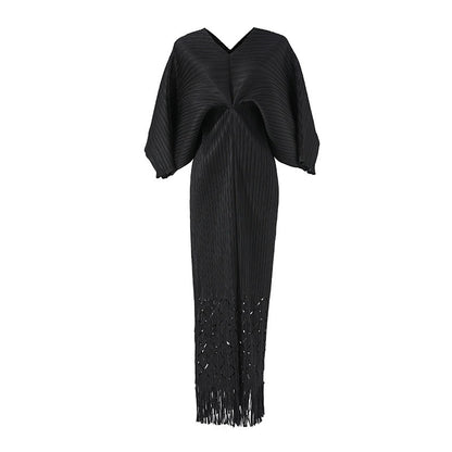 OFF high quality solid designer v-neck office work ladies maxi dresses for women new in zevity batwing sleeve elegant party robe