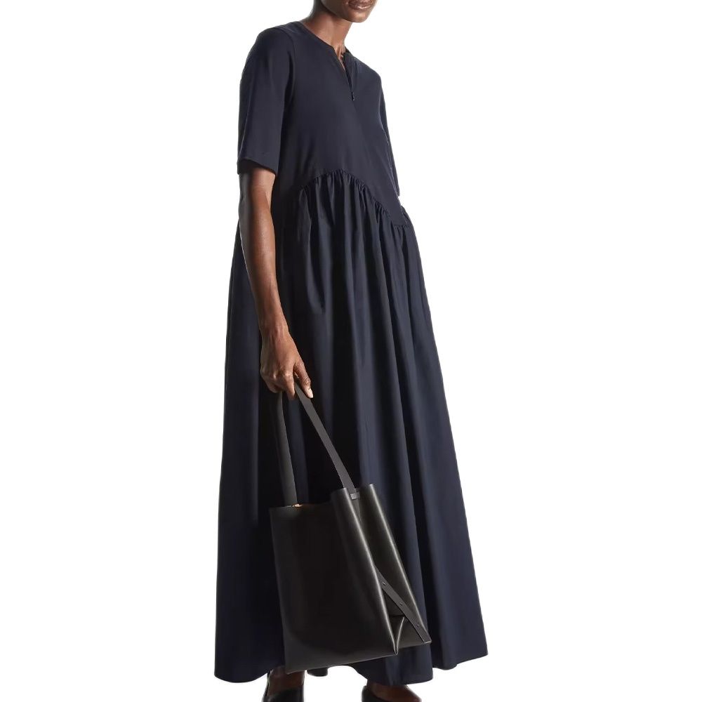 PB&ZA summer new women's fashion round neck simple style cotton knit poplin patchwork zip loose dress