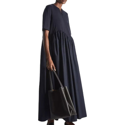 PB&ZA summer new women's fashion round neck simple style cotton knit poplin patchwork zip loose dress