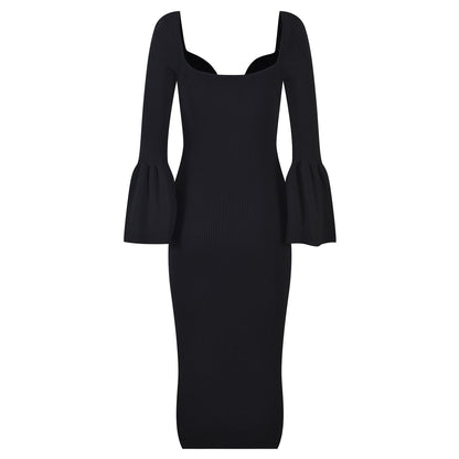 New Spring Unique Heart Collar Long Sleeve Customize Buttons Black White 2 Colors Sexy Street Long Knitted Women European Dress