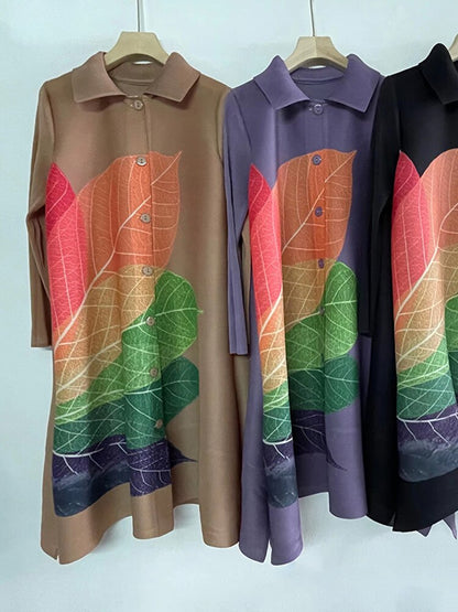 Lapel Loose Pleated Dress Single Breasted Spring Autumn 2023 New Women Long Sleeve Color Block Party Clothes Lady
