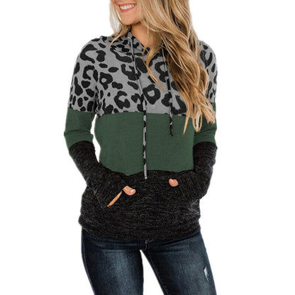 Hoodies women new fashion new winter outfit hooded splicing printing loose fleece sweatshirt