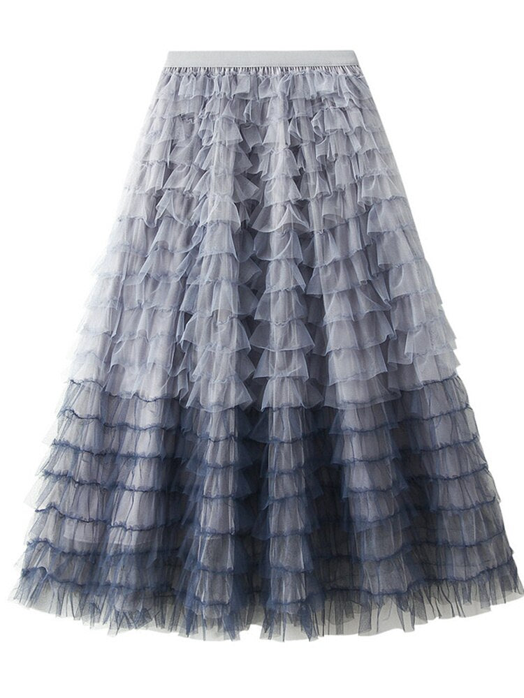 Mesh Skirt Designer High Elastic Waist Contrast Color Fashion Spliced Skirts Female Clothing