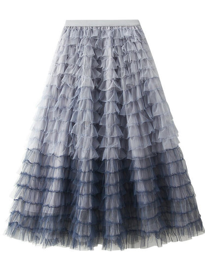 Mesh Skirt Designer High Elastic Waist Contrast Color Fashion Spliced Skirts Female Clothing