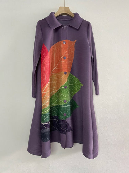 Lapel Loose Pleated Dress Single Breasted Spring Autumn 2023 New Women Long Sleeve Color Block Party Clothes Lady