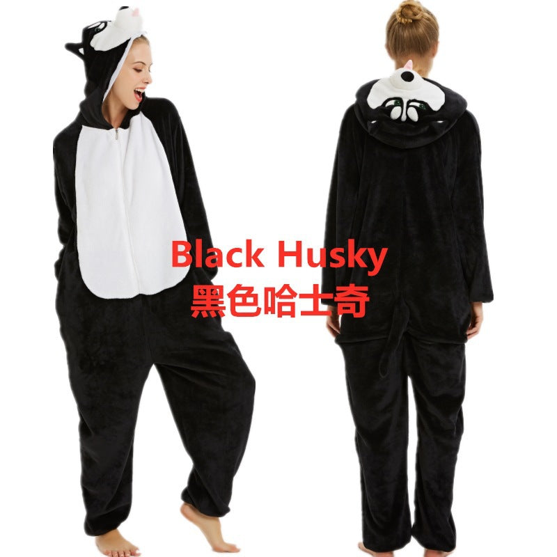 Flannel Cute Cartoon Animation Animal Pajamas Minotaur Elk Husky One-Piece Pajamas For Men And Women
